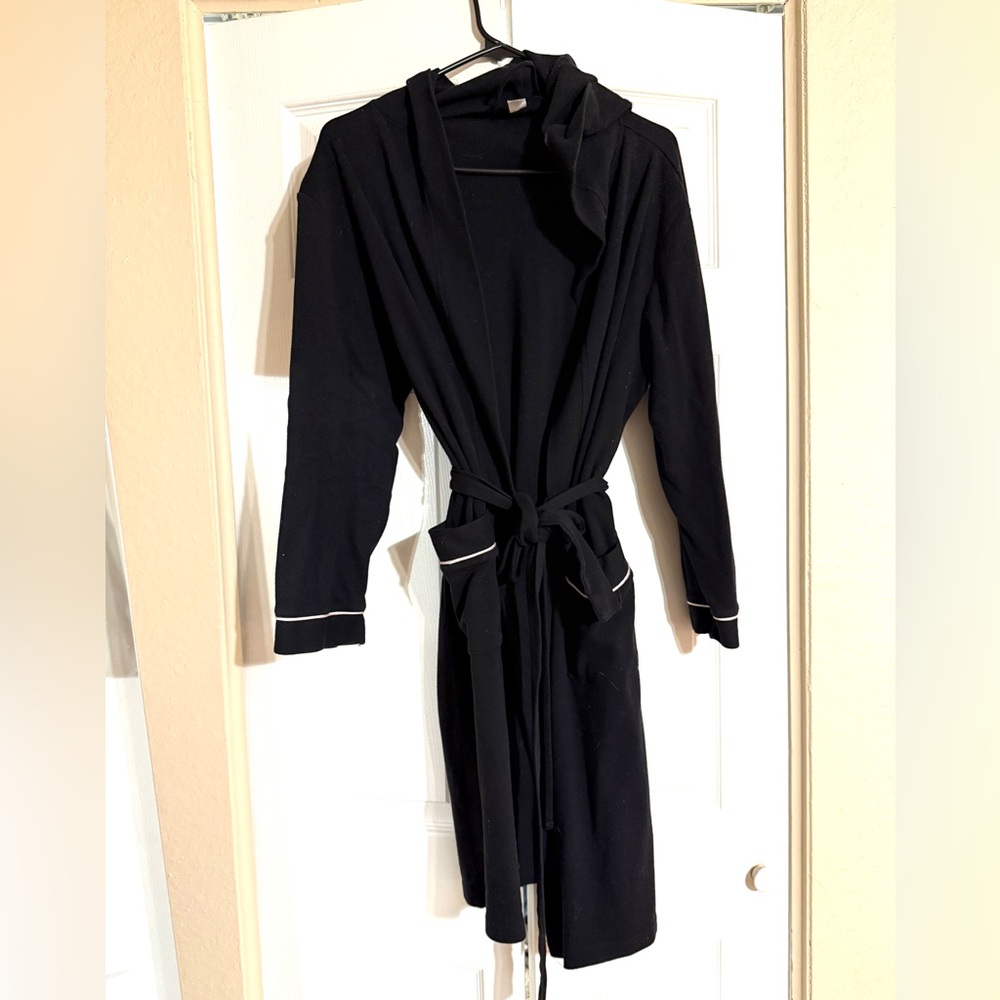 Black Hooded Robe with Light Pink Accents